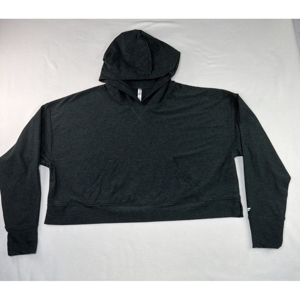 Fabletics Women's Cropped Hoodie L Evergreen Heather Pullover Green
